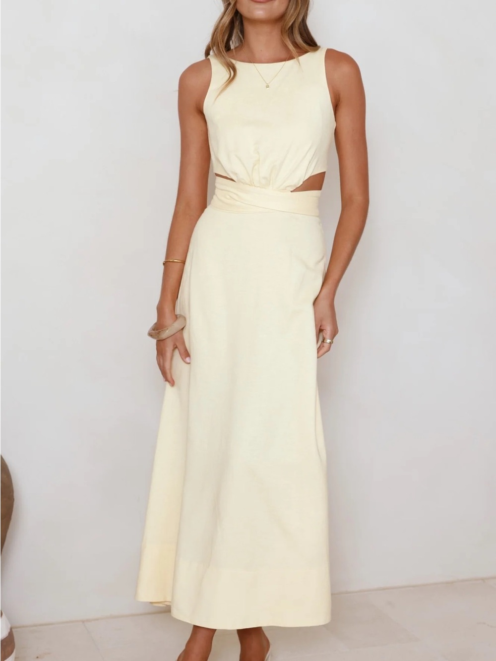 Billy J Yellow Maxi Dress with Waist Cutouts